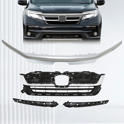 Front Bumper Grille For Honda Pilot 2019-2022 2021 Grill w/ Chrome Molding Trim