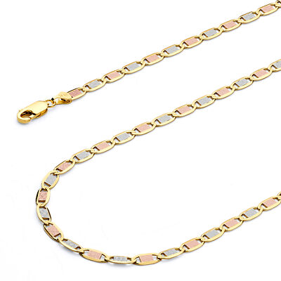 Pre-owned Wellingsale 14k Tri Color Gold Solid 3mm Valentino Chain Necklace