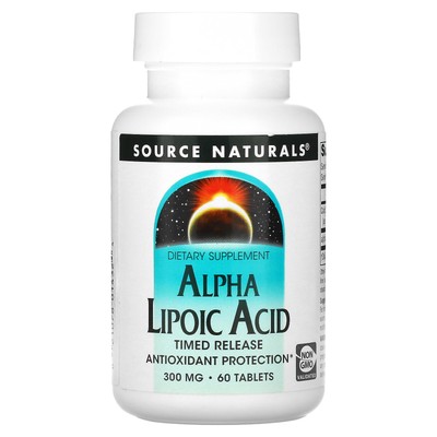 Source Naturals Альфа-липоевая кислота замедленного высвобождения 300 мг 60 таблеток без молочных продуктов,