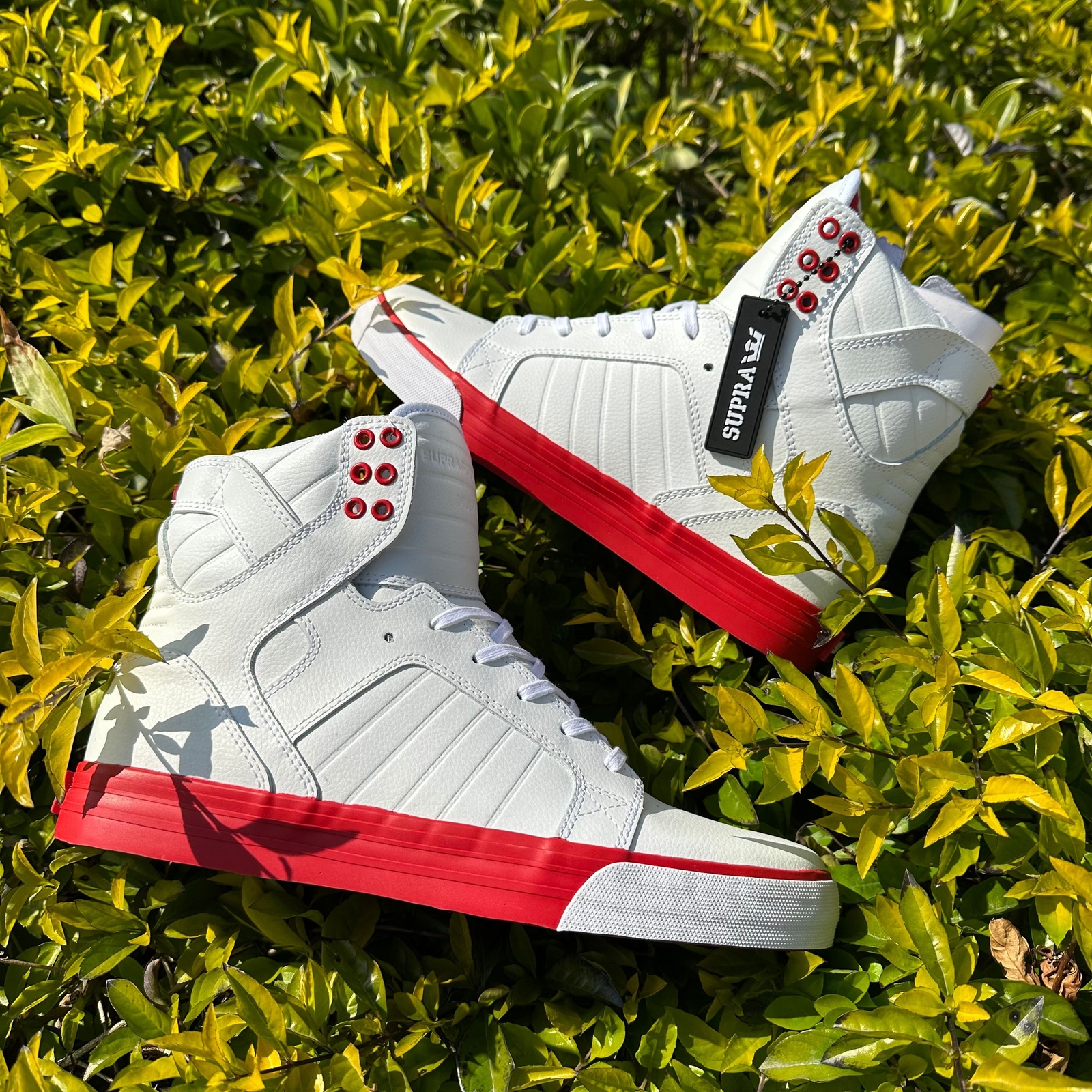 Supra Skytop Red and white color matching lychee patterned cowhide mid high top