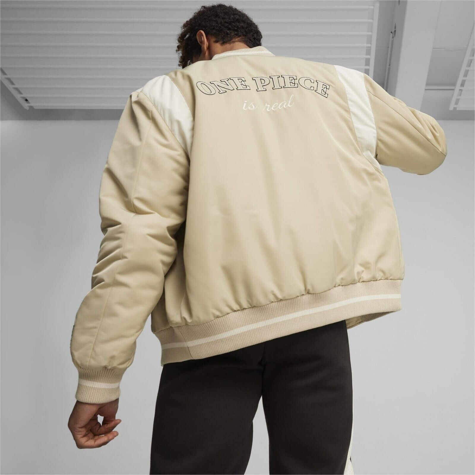 Pre-owned Puma X One Piece Collaboration Varsity Jacket Unisex Putty 624675_90 Xl Size