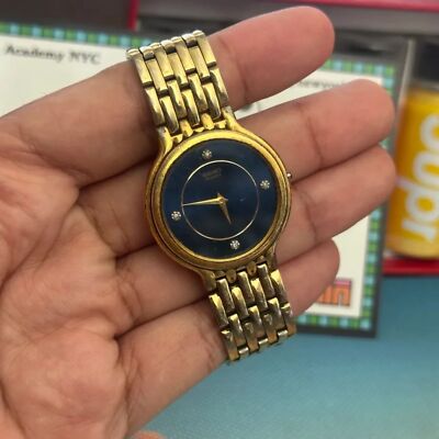 Vintage Gold-Tone 7N00-7A29 Seiko Watch Blue Diak Quartz