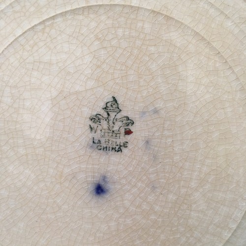 Antique Flow Blue Gold Floral La Belle China Wheeling Pottery 8.75