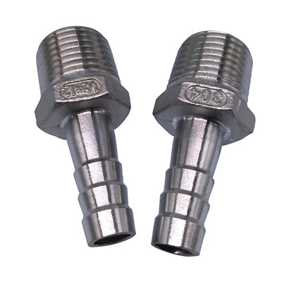 US Stock 2pcs 1/2'' Male Thread Pipe Fitting 12mm Barb Hose Connector SS 304 NPT