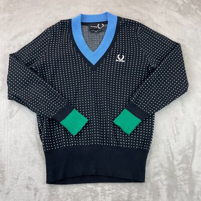 Raf Simons x Fred Perry Sweater Men 38 Black V Neck Long Sleeve Designer NWOT