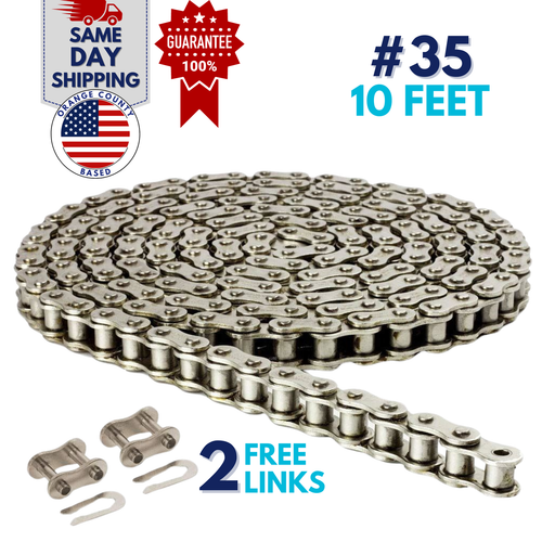 #35 NP Nickel Plated Roller Chain 10 Feet with 2 Connecting Links Anti-Corrosion
