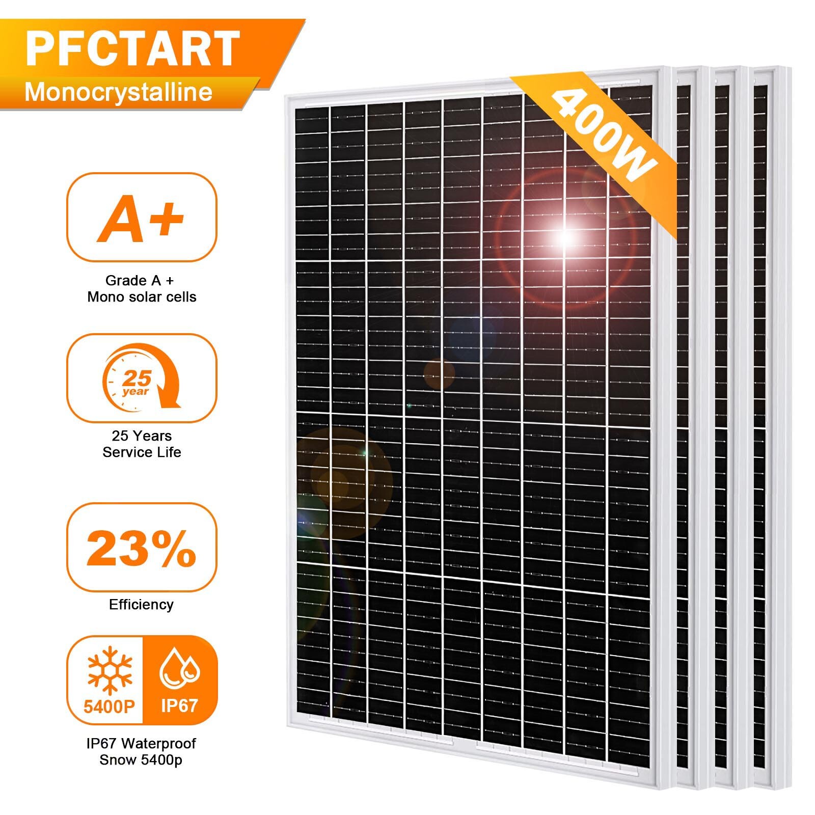 PFCTART 400W Solar Panel Monoc for Rooftop Residential Comme