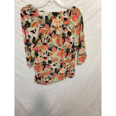 Semantiks Womens 2X Floral Scoop Neck 3/4 Sleeve Empire Waist Blouse Top Orange
