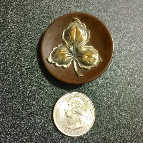 Victorian Antique Bakelite and Brass 3-Leaf Medallion Center Button