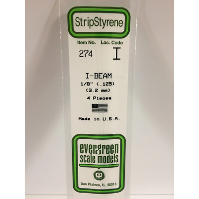 Evergreen 274 Styrene Plastic I Beam 0.125'' 3.2mm x 14''(4)