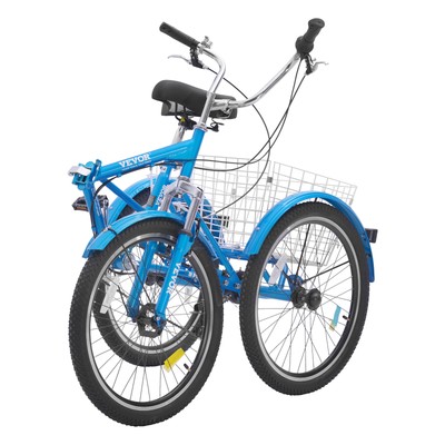 VEVOR Folding Adult Tricycle 24" 7-Speed Adult 3 Wheel Trikes Carbon Steel Blue