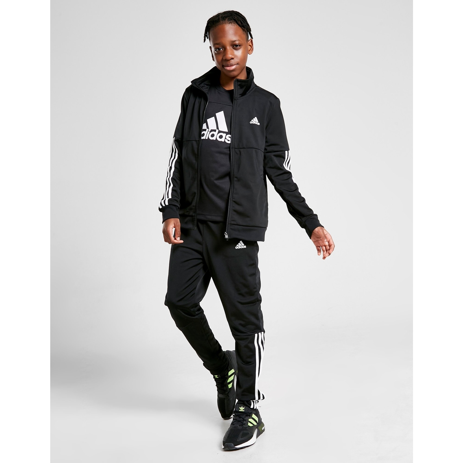 BOYS ADIDAS TRACKSUIT BOTTOMS TOP BLACK WHITE ZIP JACKET KIDS JOGGERS PANTS  SET | eBay