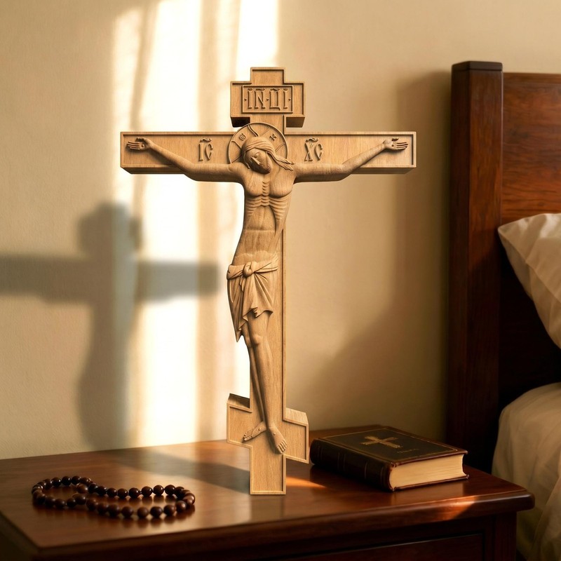 Hand Carved Cross No 4 | Wood Byzantine Greek Christian Wall Art