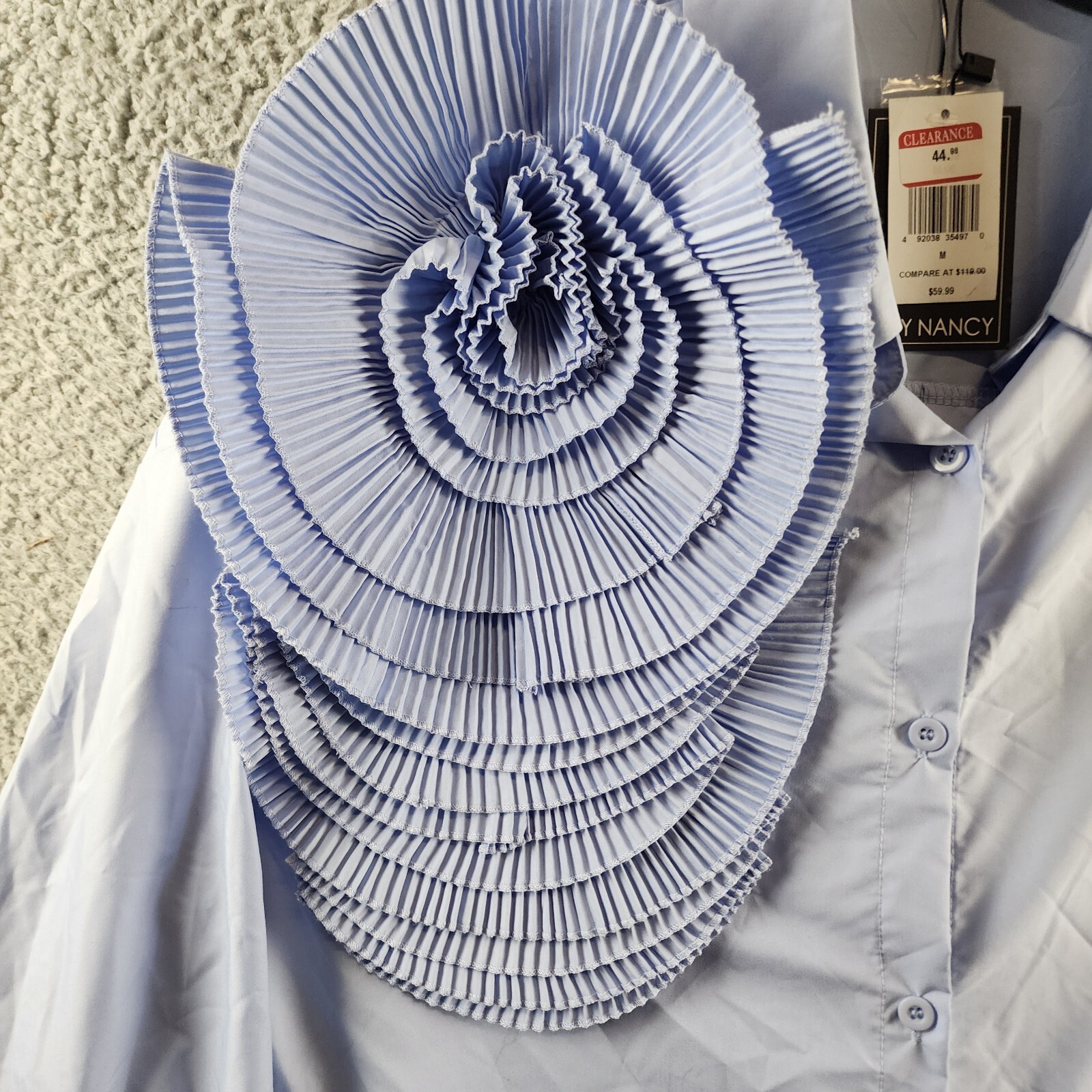 By Nancy Accordion Flower Shirt Women's M Blue Front Button Closure Long Sleeves - Picture 5 of 15