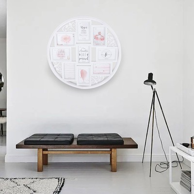 Multi-photo Collage Picture Round White Frame Holds 9 Photos 4 X 6 In Display
