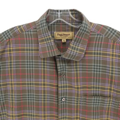 PAUL STUART Plaid Shirt Long Sleeve Button Up 100% Cotton Made in USA Size XL