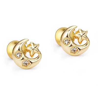 Yellow Gold Plated Lab-Created Diamond MoonStar Children Baby Girls Earring 14k