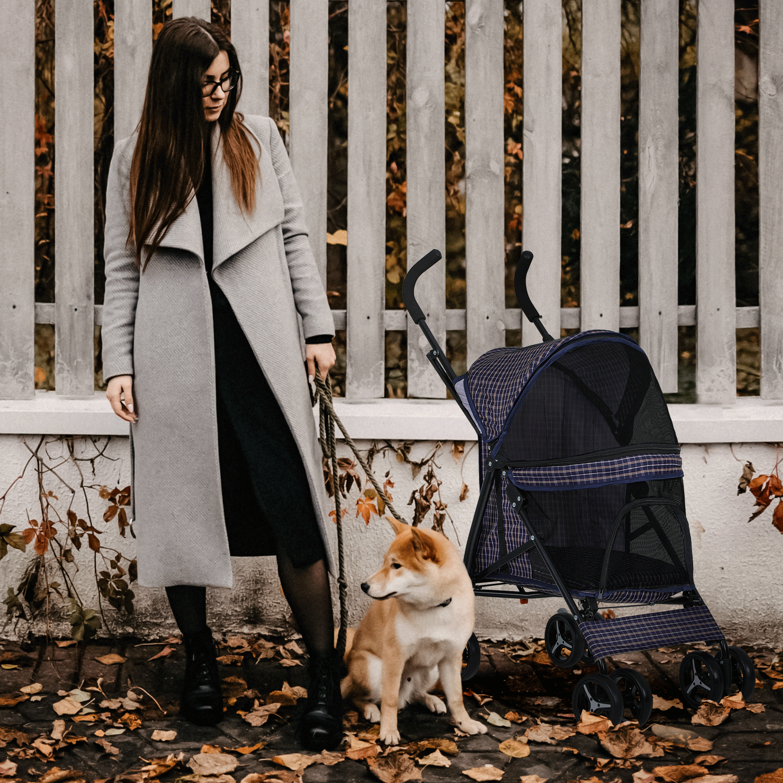 Pet Stroller 4 Wheels Foldable Cat Dog Travel Carrier Skylight w/Storage Basket