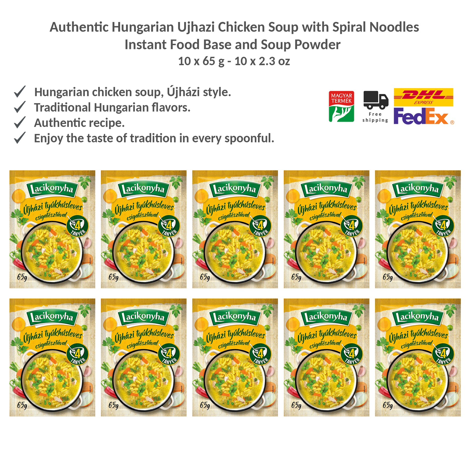 Lacikonyha Chicken Soup with Spiral Noodles Instant Food Base and Soup Powder