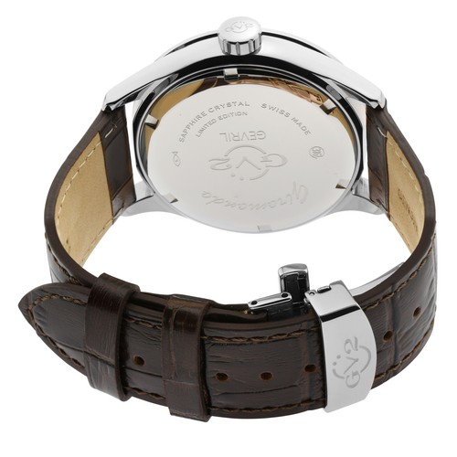 Pre-owned Gv2 By Gevril Men's 42301 Giromondo White Dial Brown Leather Date Swiss Watch