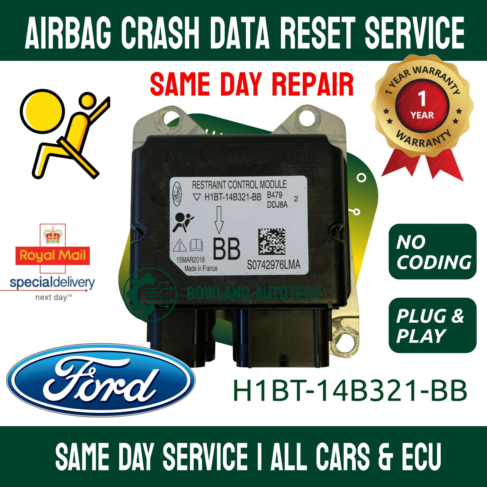 Ford Fiesta H1BT-14B321-BB Airbag ECU Crash Data Reset Service