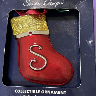 Studio Design Regent Square Letter Initial S Silver Plated Ornament Crystal New
