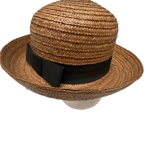 Vintage Madcaps Straw Derby Hat With Black Ribbon & Bow