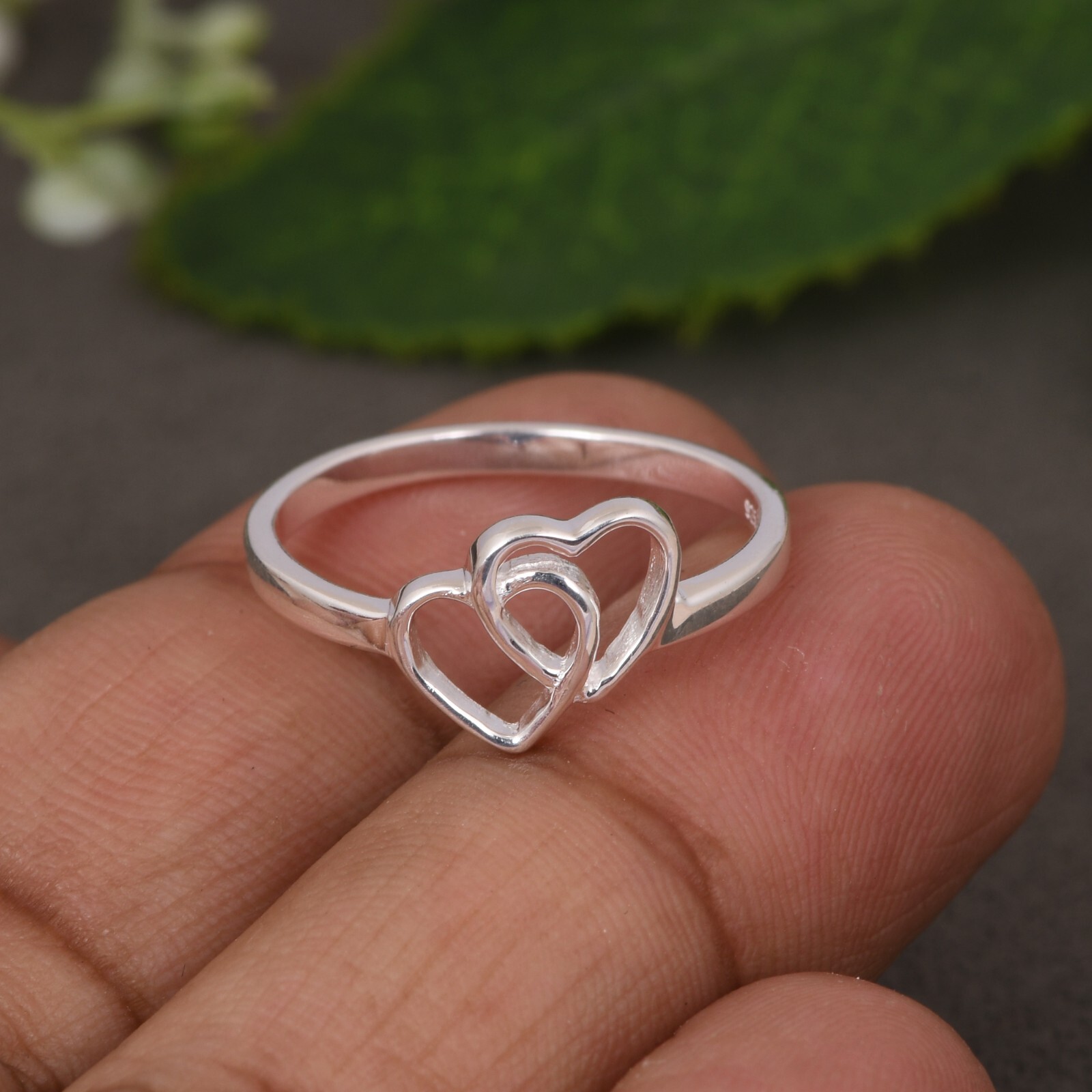 Double Connected 925 Sterling Silver Heart Entwined Ring