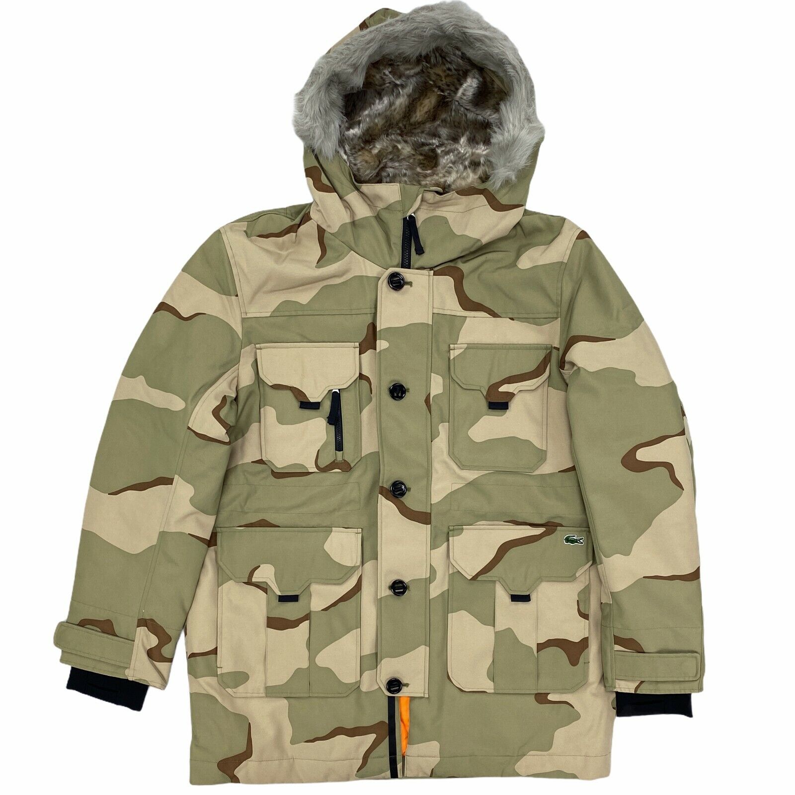Lacoste LIVE Desert Camo Faux Fur Lined Canvas Parka Jacket Lacoste LIVE Desert Camo Faux Fur Lined Canvas Parka Jacket