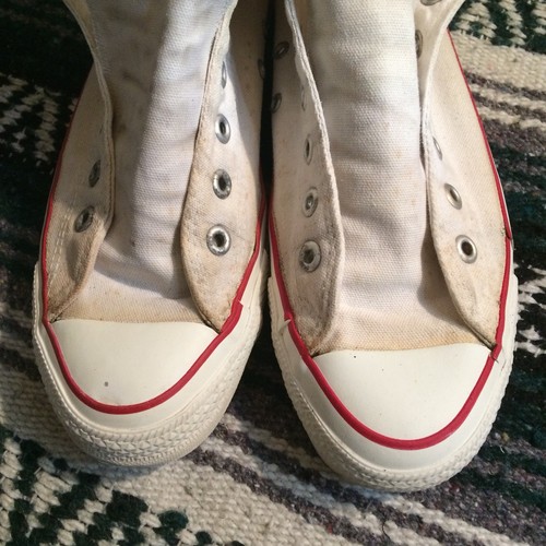 Vintage 70s Converse High Top White Canvas Sneakers 8.5 USA Made Shoes VTG 1970s
