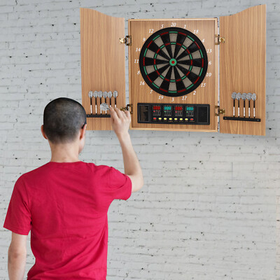 Electronic Dart Machine Wall-mounted Decorative Dartboard Cabinet Kit & 12*Darts
