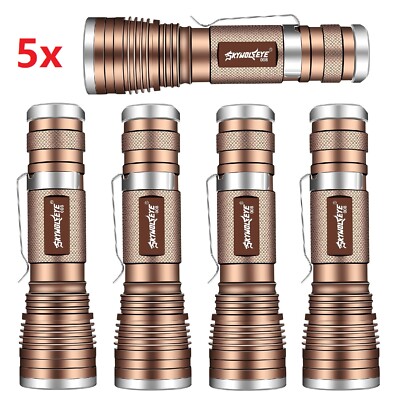 5 Pack Small Super Bright Flashlight Zoomable Camping Working LED Torch Light