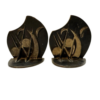 Vintage Moon Sun Eclipse Atomic Bookends (2) Cast Iron Abstract Art Space Age