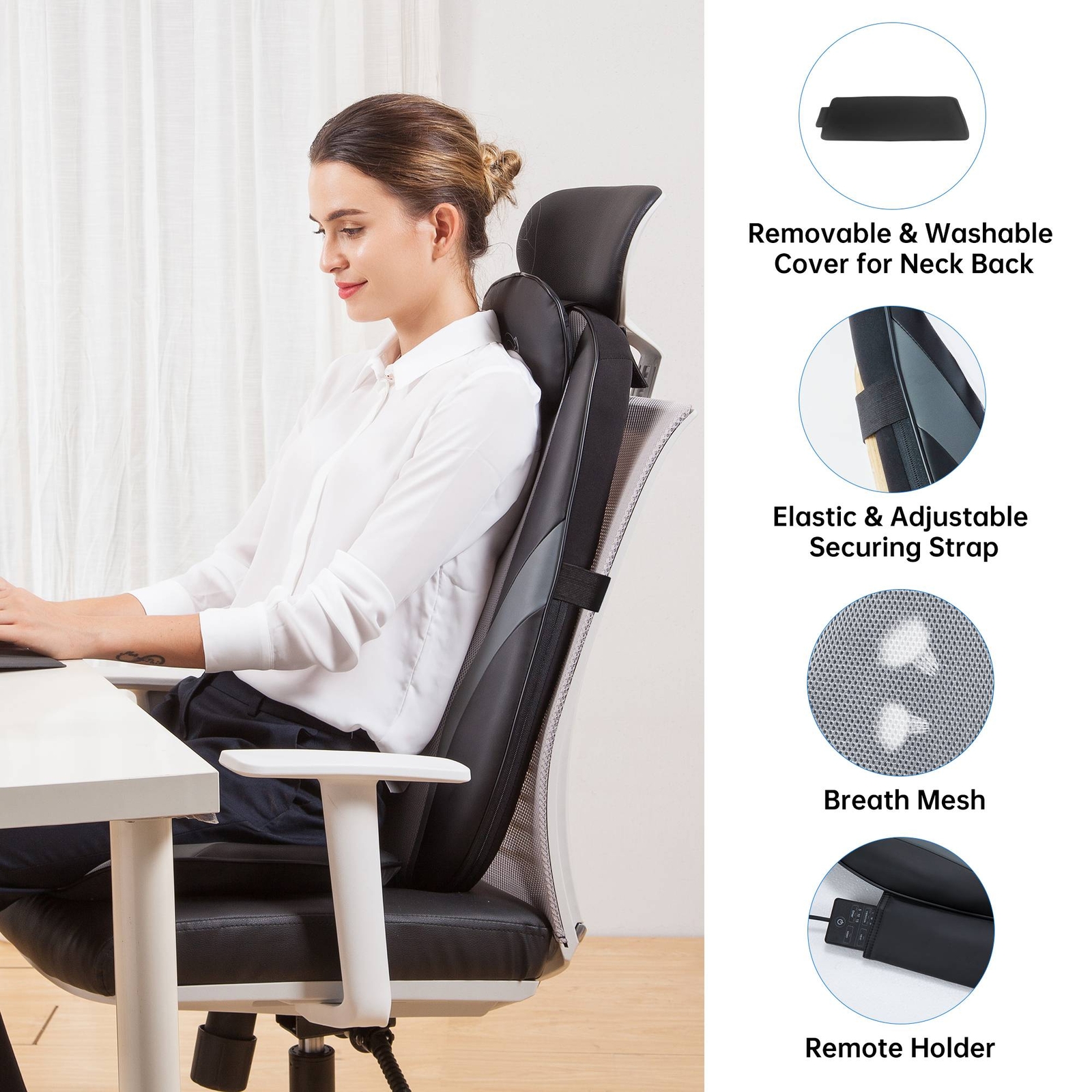 Snailax Massage Seat Cushion Heated Full Back Massager Chair For Home Office Car