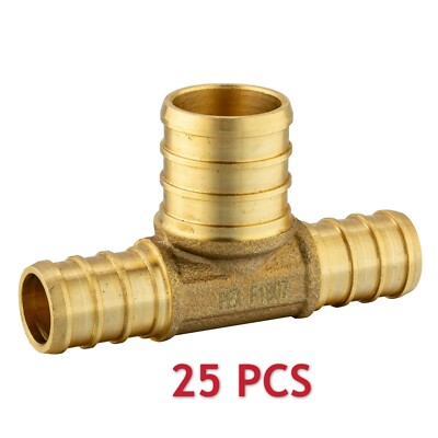 25 PCS 1/2''x1/2''x3/4'' BULLNOSE PEX REDUCING TEE BRASS CRIMP FITTINGS NO LEAD