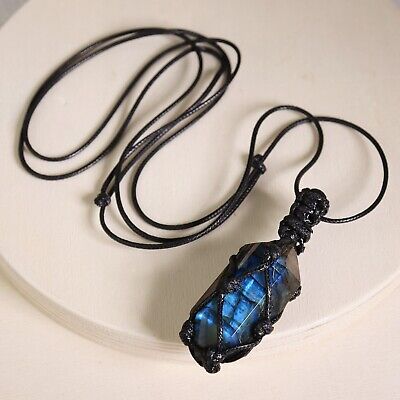 Natural Crystal Blue Labradorite Gemstone Healing Lucky Women Men Necklace Gift