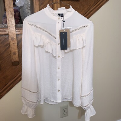 NWT Vero Moda Cream colored Long Sleeve button down Blouse  size small Ruffled