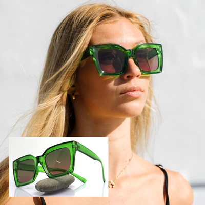 Sunglasses Woman Oversize Square Butterfly Clear Green Ecological | eBay