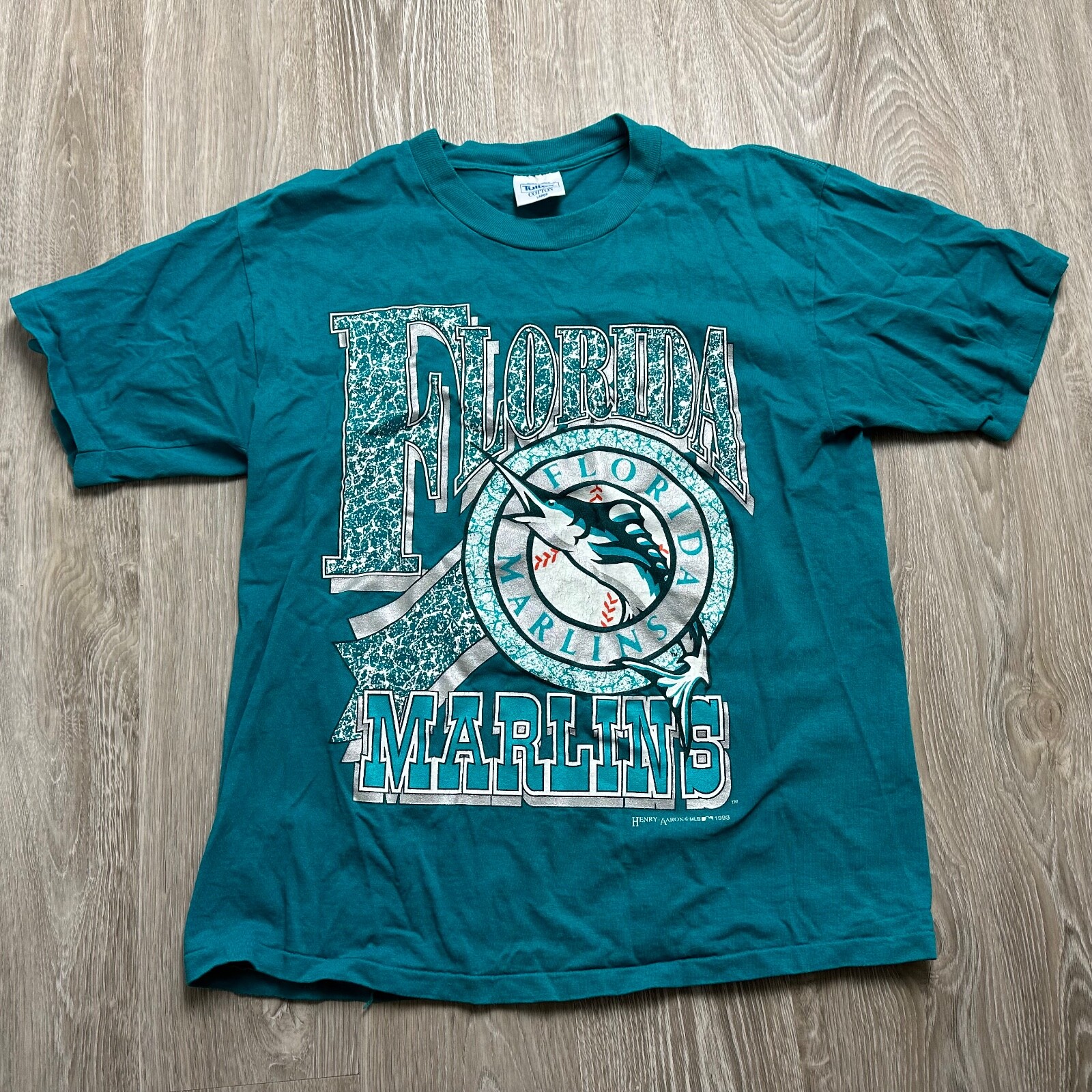 Бирюзовая белая футболка с винтажным рисунком MLB Florida Marlins 1993 года, сделанная в США, мужская L