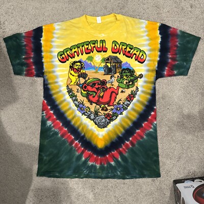Liquid Blue Gratefully Dread Tie-Dye Shirt Bears On A Front & Back Hit New M XL