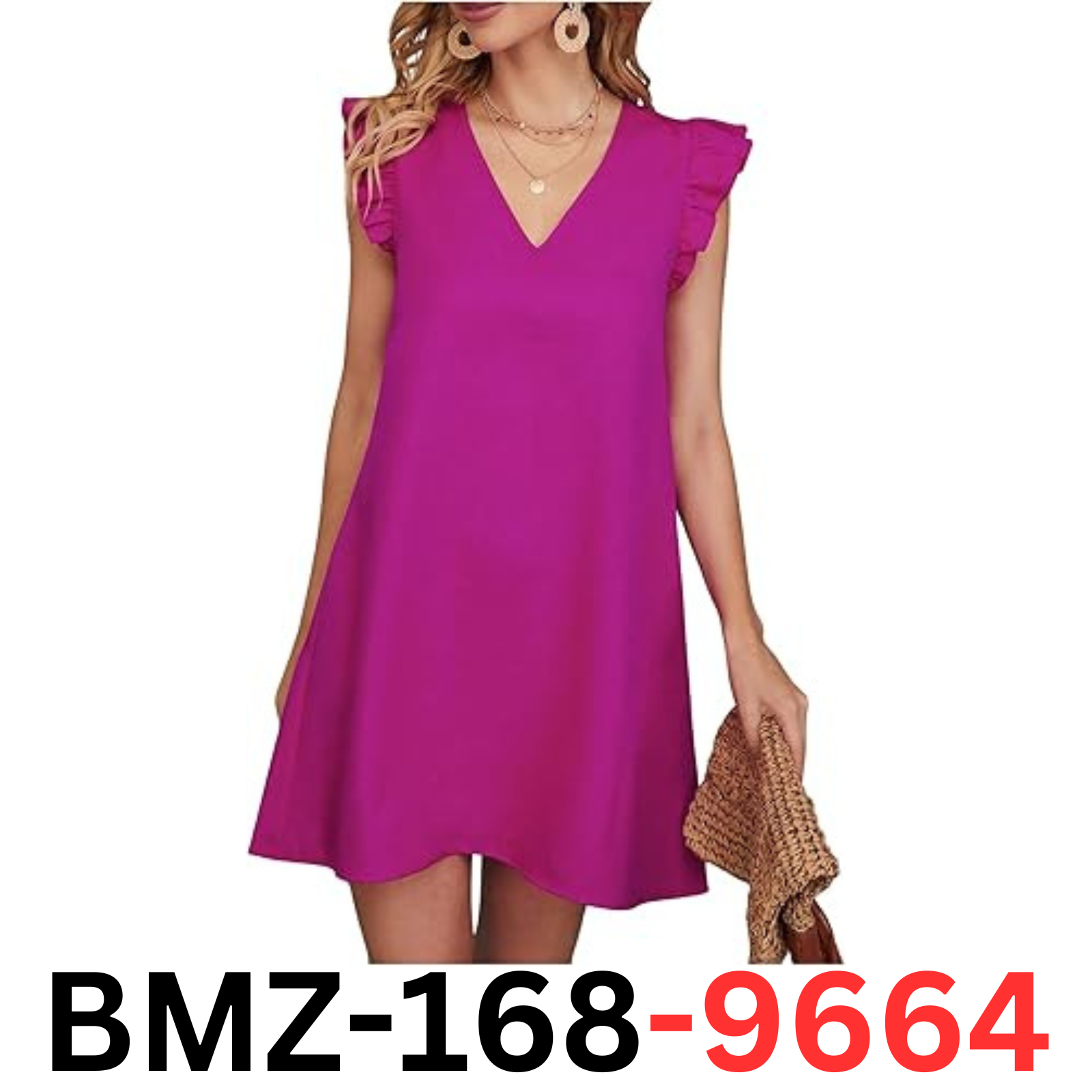 Floerns Womens Solid V Neck Ruffle Trim Cap Sleeve Summer Tunic Dress Hot Pink S