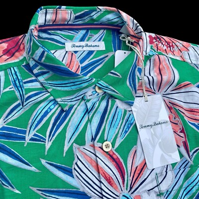 Tommy Bahama Iris Oasis Silk Coolmax Floral Shirt Green Size XL $148