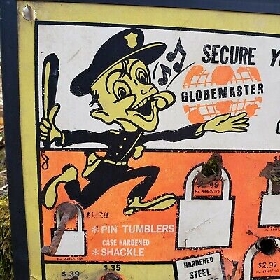Rare Vintage Globemaster Sign Lock Display Copper Graphic Advertising Gas Oil