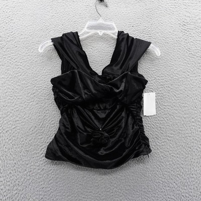 WAYF Black Ruched Ruffle Velvet Sleeveless Top Womens Small NEW