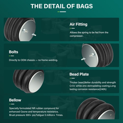Pair Air Suspension Spring Bags W01-358-8033 For Hendrickson Goodyear 3B12-312