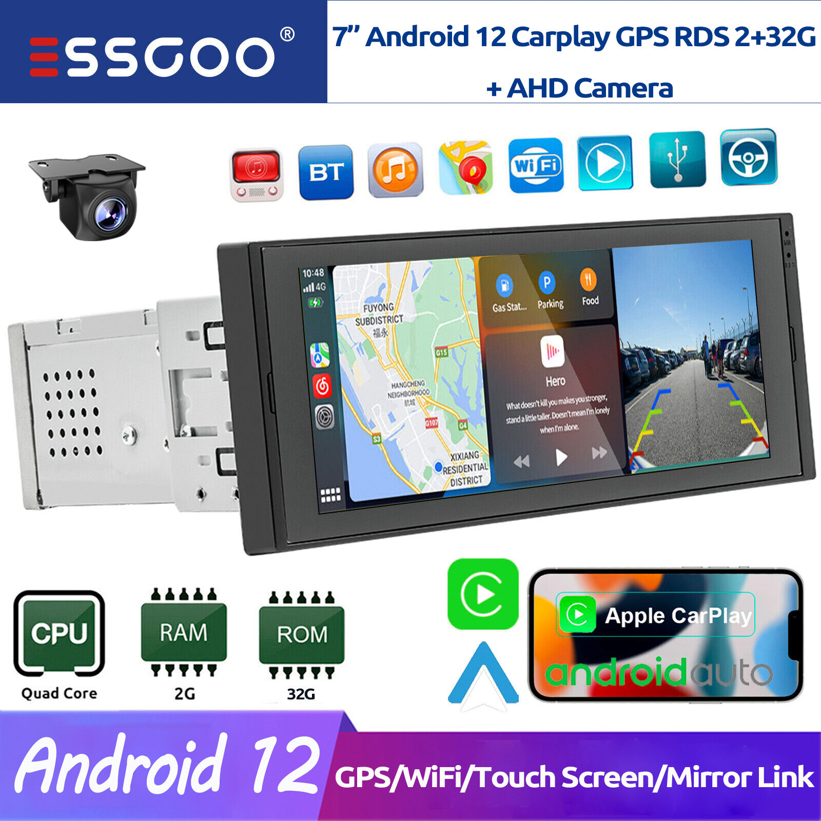 Gps Wifi 7'' Android12 Touch Screen+camera