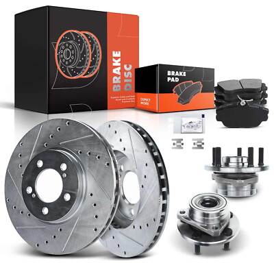 Drilled Brake Rotors & Pads + Hub Bearing for Ford Taurus Lincoln Mercury Front