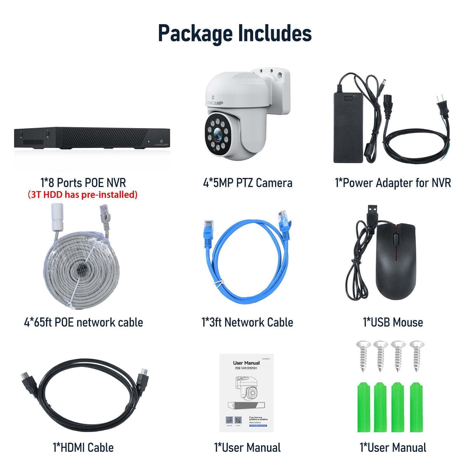 Camcamp 8CH H.265 Lite NVR 5MP Outdoor CCTV Home PoE PTZ Security Camera System