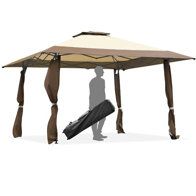 Costway13' x13' Pop Up Canopy Tent Instant Outdoor Folding Canopy Shelter Brown