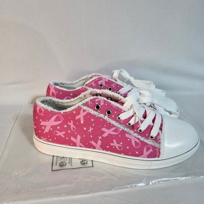Pink Ribbon Canvas Low Top Sneakers Women’s 8 New